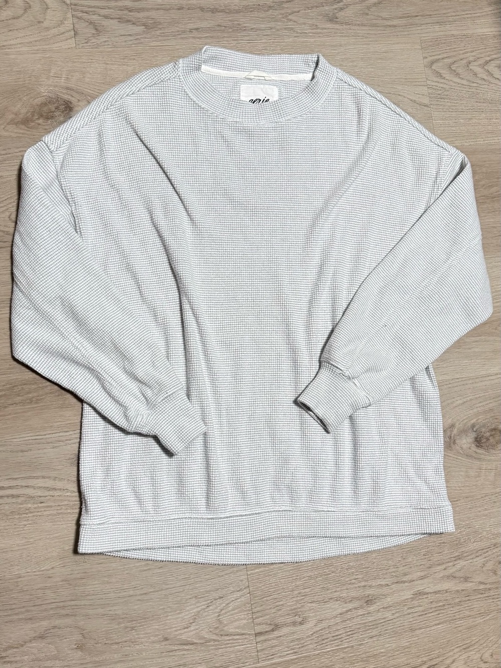 aerie Light Gray Waffle Crewneck Sweater